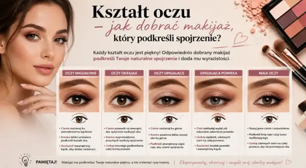 Poradnik makijażu dla różnych kształtów oczu: migdałowe, okrągłe, opadające, małe. Podkreśl swoje spojrzenie!