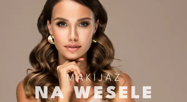 Kobieta z perfekcyjnym makijażem glamour, gotowa na wesele. Jej oczy błyszczą, a usta kuszą.